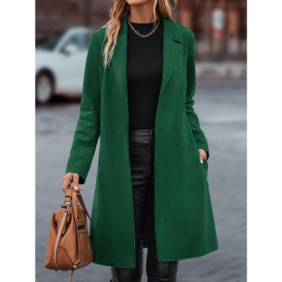 minimalist Lapel collar Open Front Belted pea coat peacoat - Picture 4 of 8